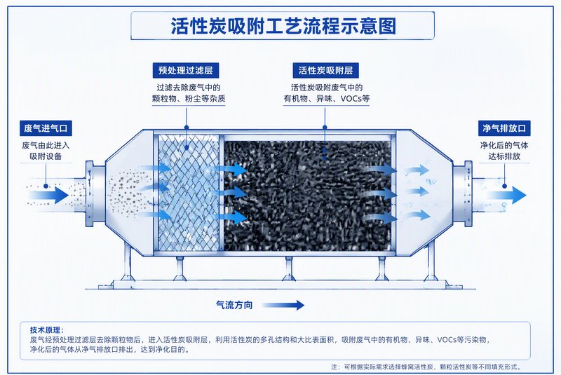 活性炭吸附工艺流程示意图 活性炭吸附工艺流程
