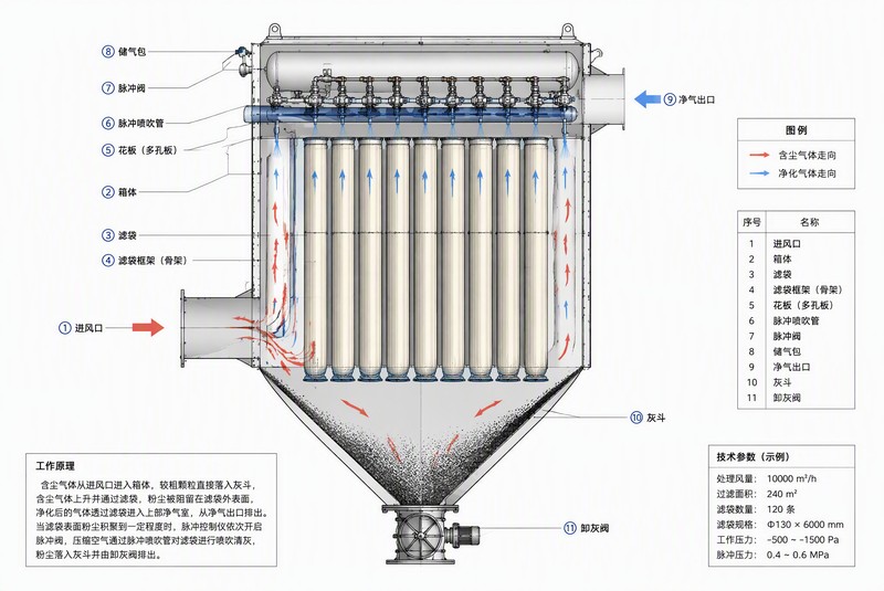布袋除尘器内部结构剖面图