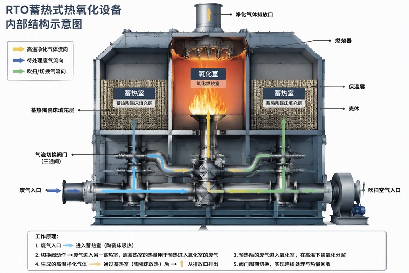 RTO蓄热陶瓷床与氧化室结构示意